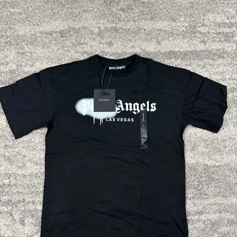 Palm Angels Black Grafitti Logo Las Vegas Black T-Shirt Mens Size Large